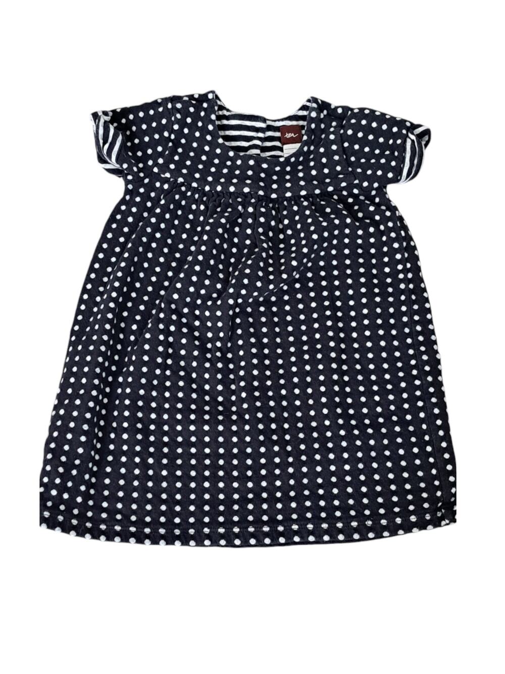 Tea Collection Black With White Dots Short Sleeve  Dress Size 3T